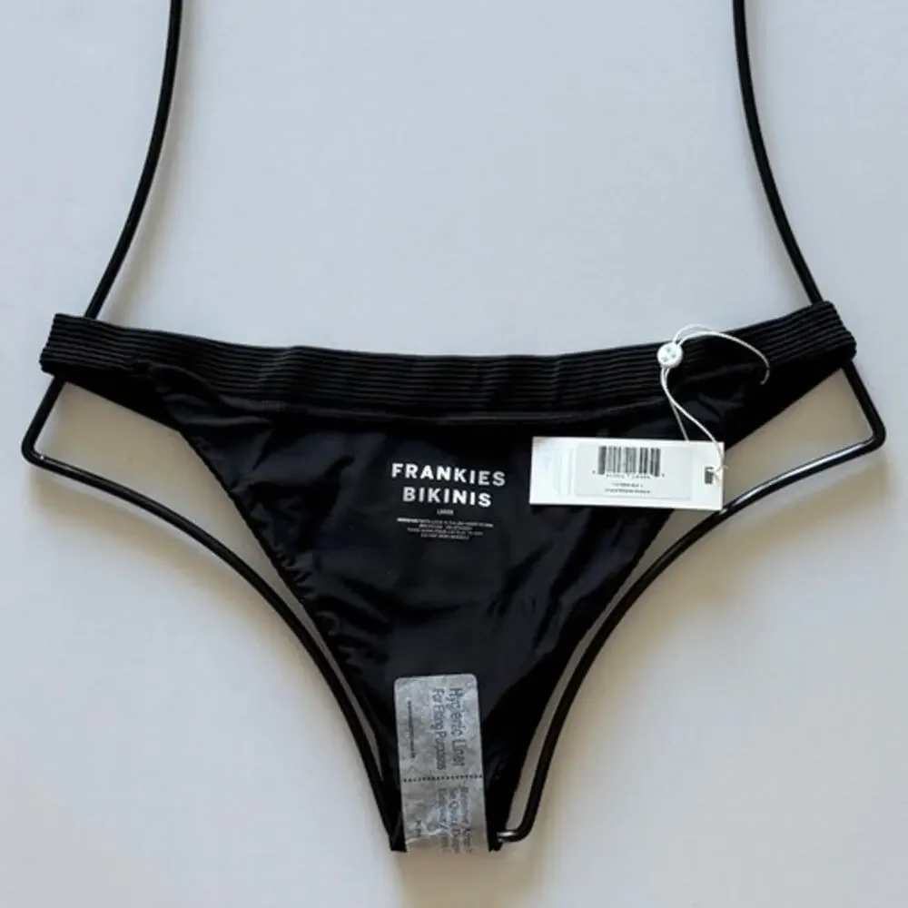 Frankies Bikinis Grace Cheeky Bikini Bottom - Black RIbbed - L - NWT